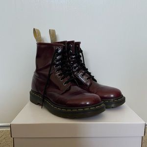 DR. MARTENS CHERRY RED VEGAN 1460 LACE UP BOOTS SIZE US 8